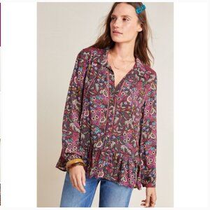 Maeve Anthropologie Janie Floral Peasant Blouse Top 70's Paisley Women's 4